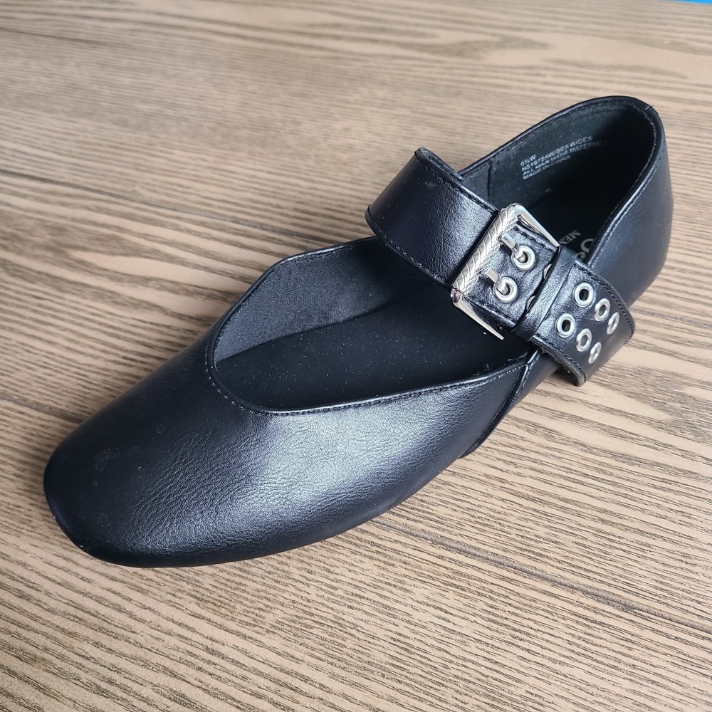 Seychelles Spinning Around Ballet Flat 6.5 Black Vegan Leather Buckle Strap shoe
